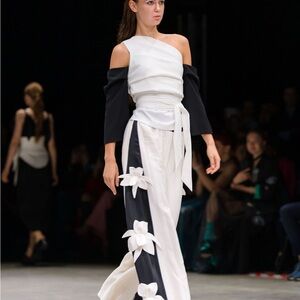 High-Waisted Palazzo Pants White Black / Wide Trousers With Elastic Waist